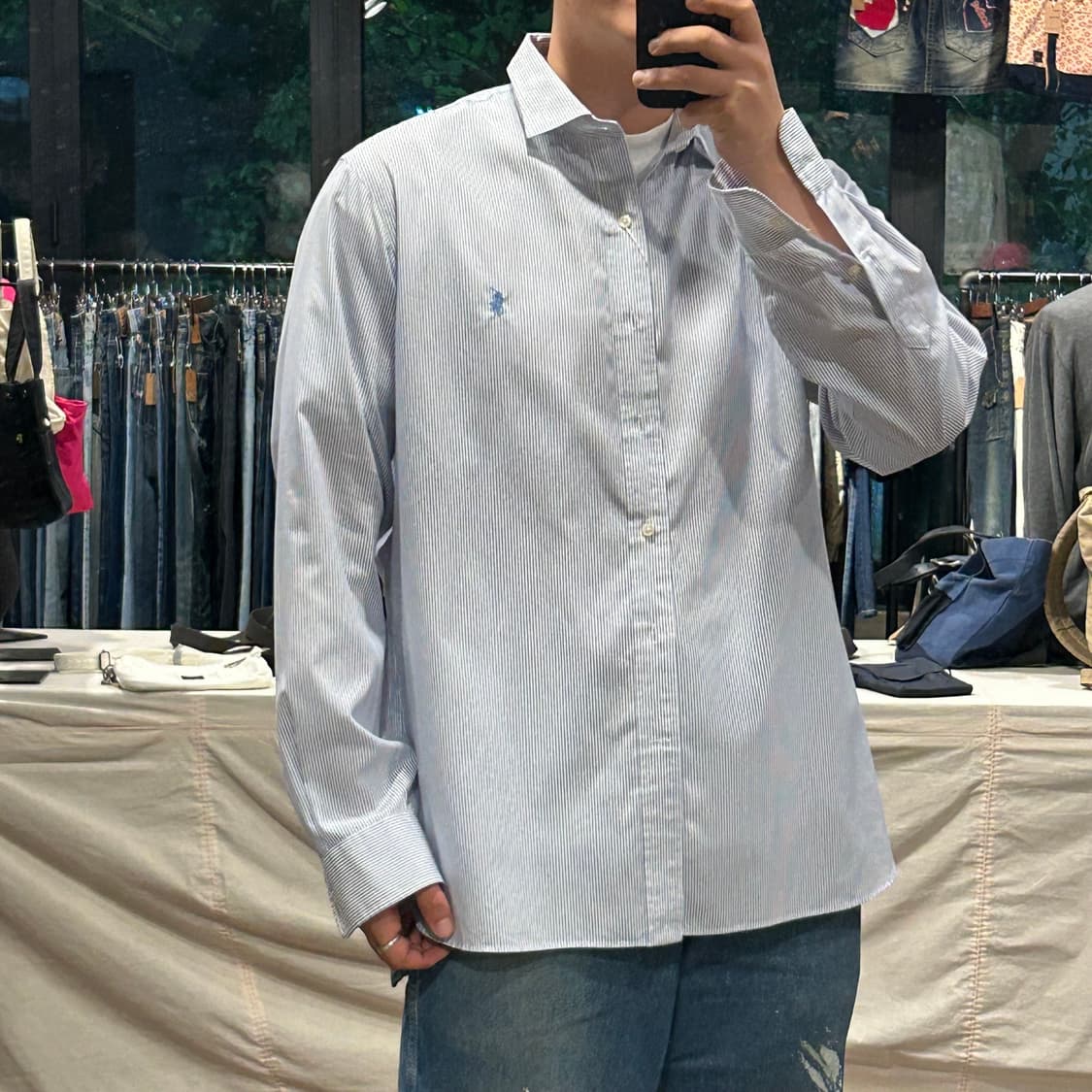 XL) 폴로 랄프로렌 클래식 블루 스트라이프 포플린 이지케어 셔츠 상품이미지8
