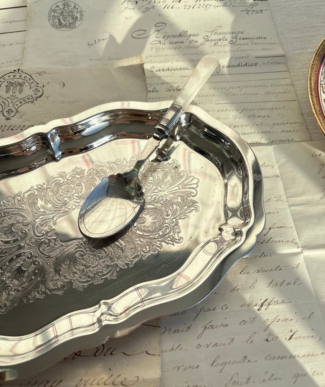 영국 앤틱 실버플레이트 마더오브펄 디저트스푼 상품이미지1