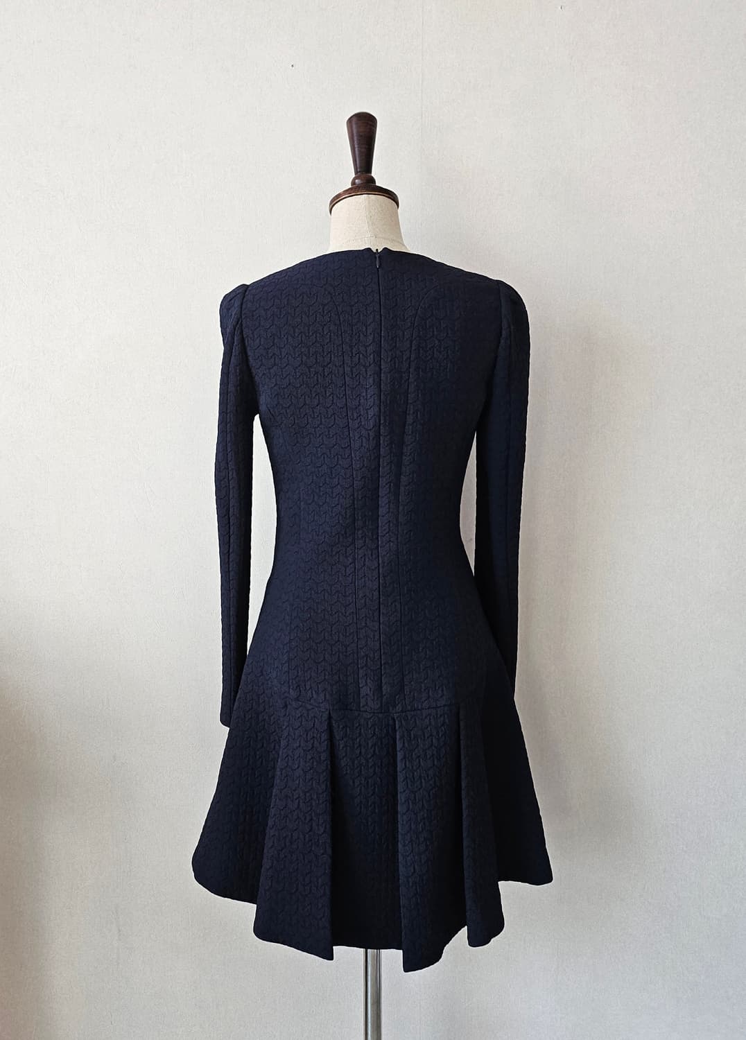 JJ지고트 프리미엄 빈티지 네이비 자카드 플레어 원피스 (44~날씬55) 상품이미지5