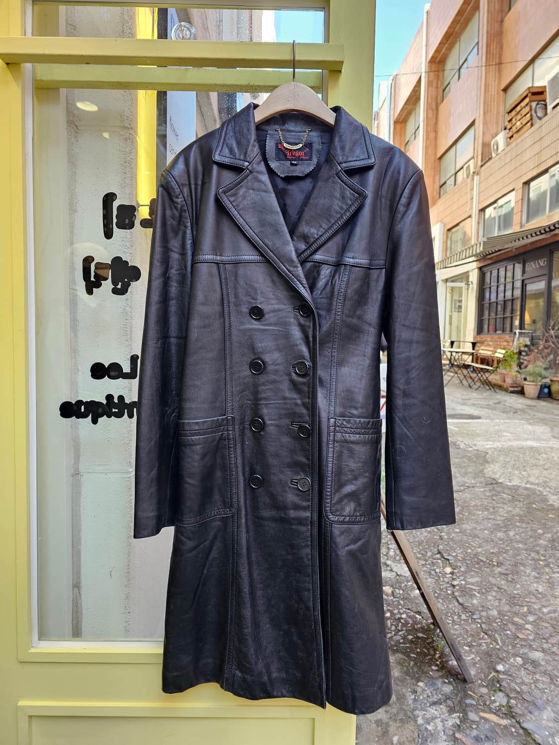 90's Mon Tresor  블랙 램스킨 더블 롱자켓 상품이미지3
