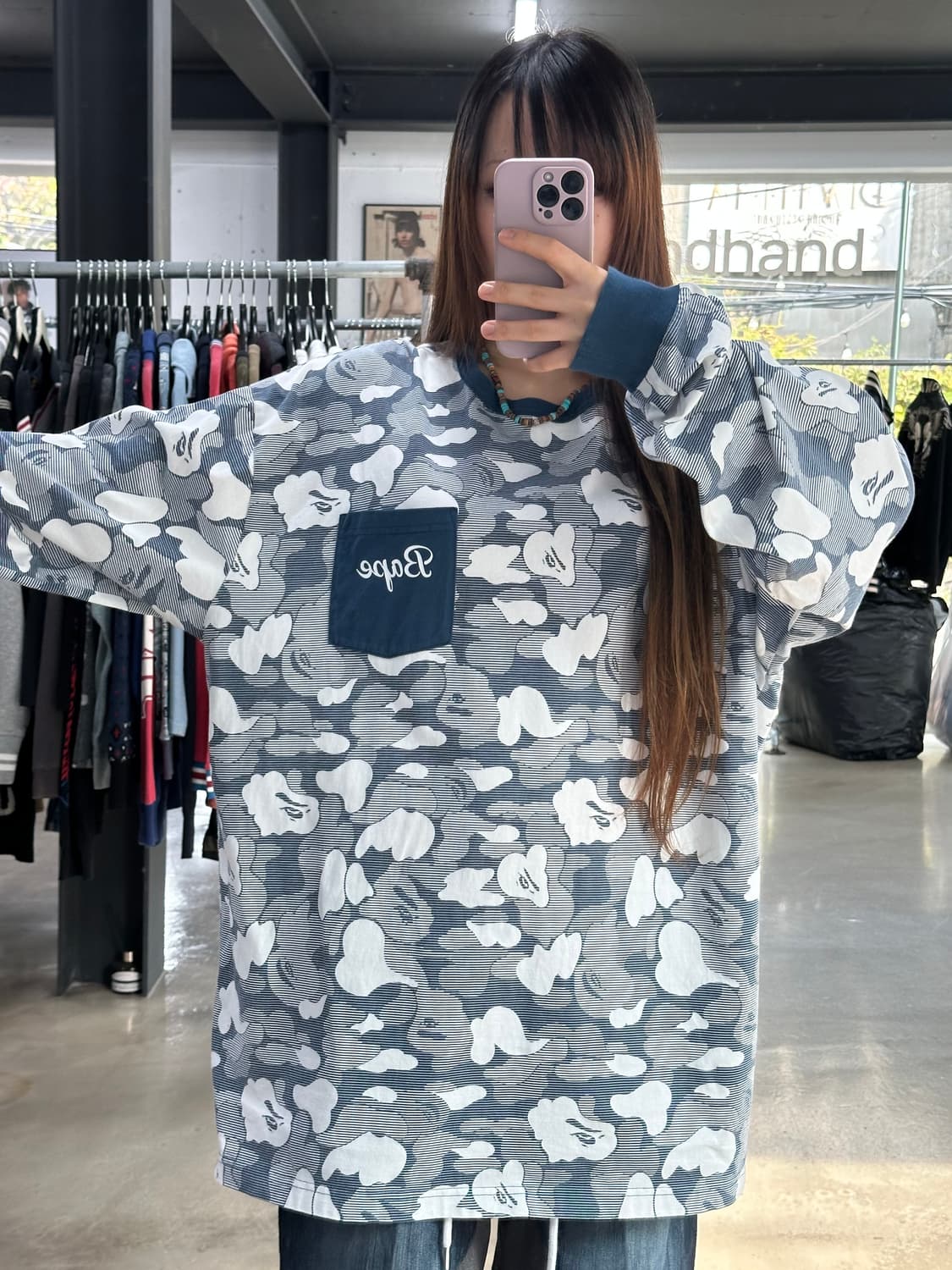 베이프 ABC 카모 포켓 롱슬리브긴팔티셔츠 상품이미지3