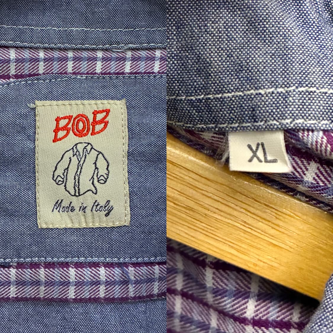 (L~XL)BOB italy 비오비 패치워크 핸드자수 샴브레이 셔츠 상품이미지10