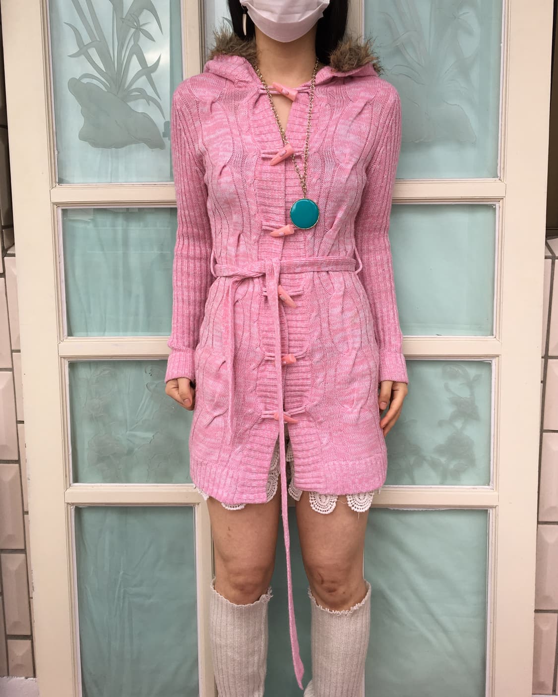 Fake fur hood duffle button cardigan 상품이미지6