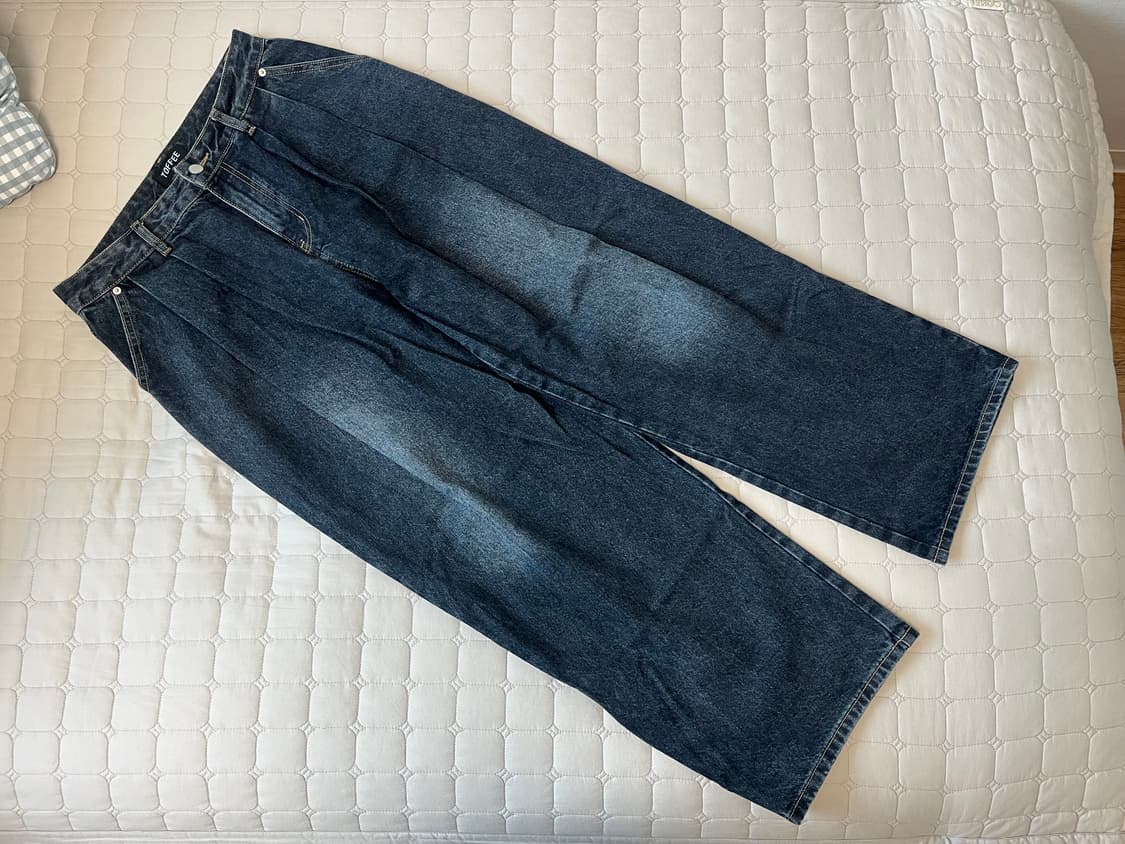 토피 컴포트 투턱 워시드 와이드 데님 팬츠 다크 인디고 M 상품이미지1