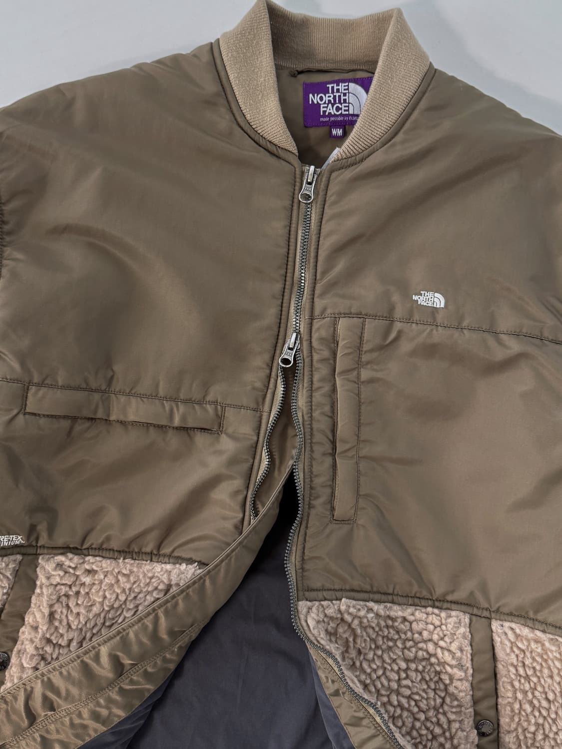 노스페이스 퍼플라벨 루즈핏 울 보아 카키 고어텍스 플리스 롱 자켓 상품이미지4