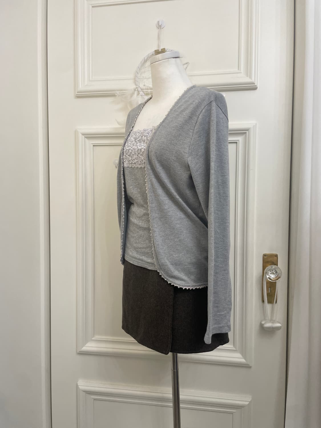 gray cotton open cardigan&lace sleeveles 상품이미지2