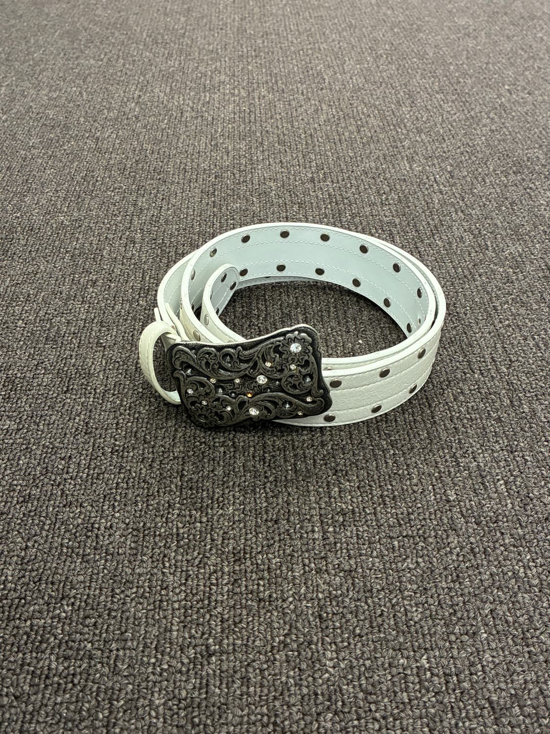 비즈 디테일 스터드 웨스턴 화이트 벨트 상품이미지2