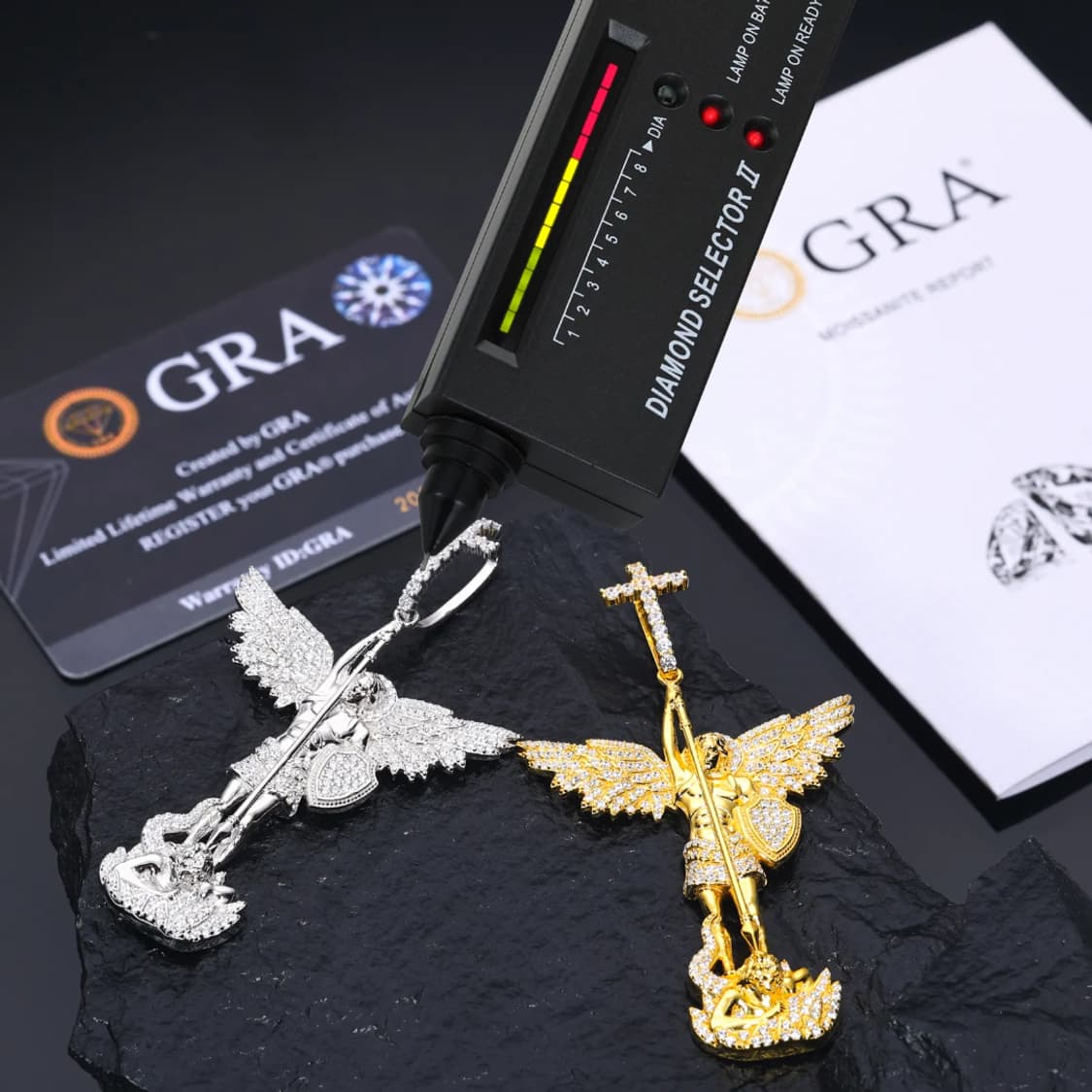 Oceanora 18K 골드 도금 모이사나이트 엔젤 크로스 펜던트 상품이미지2