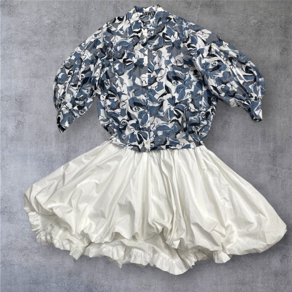 다웨이 DAWEI 블루 플라워 프린트 벌룬 원피스 36 상품이미지2