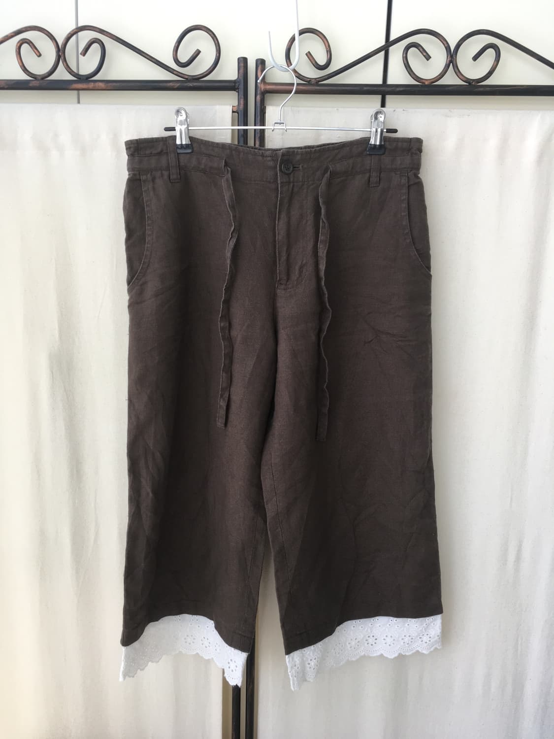 jpn vintage 브라운 모리 레이스 카프리 팬츠 상품이미지4