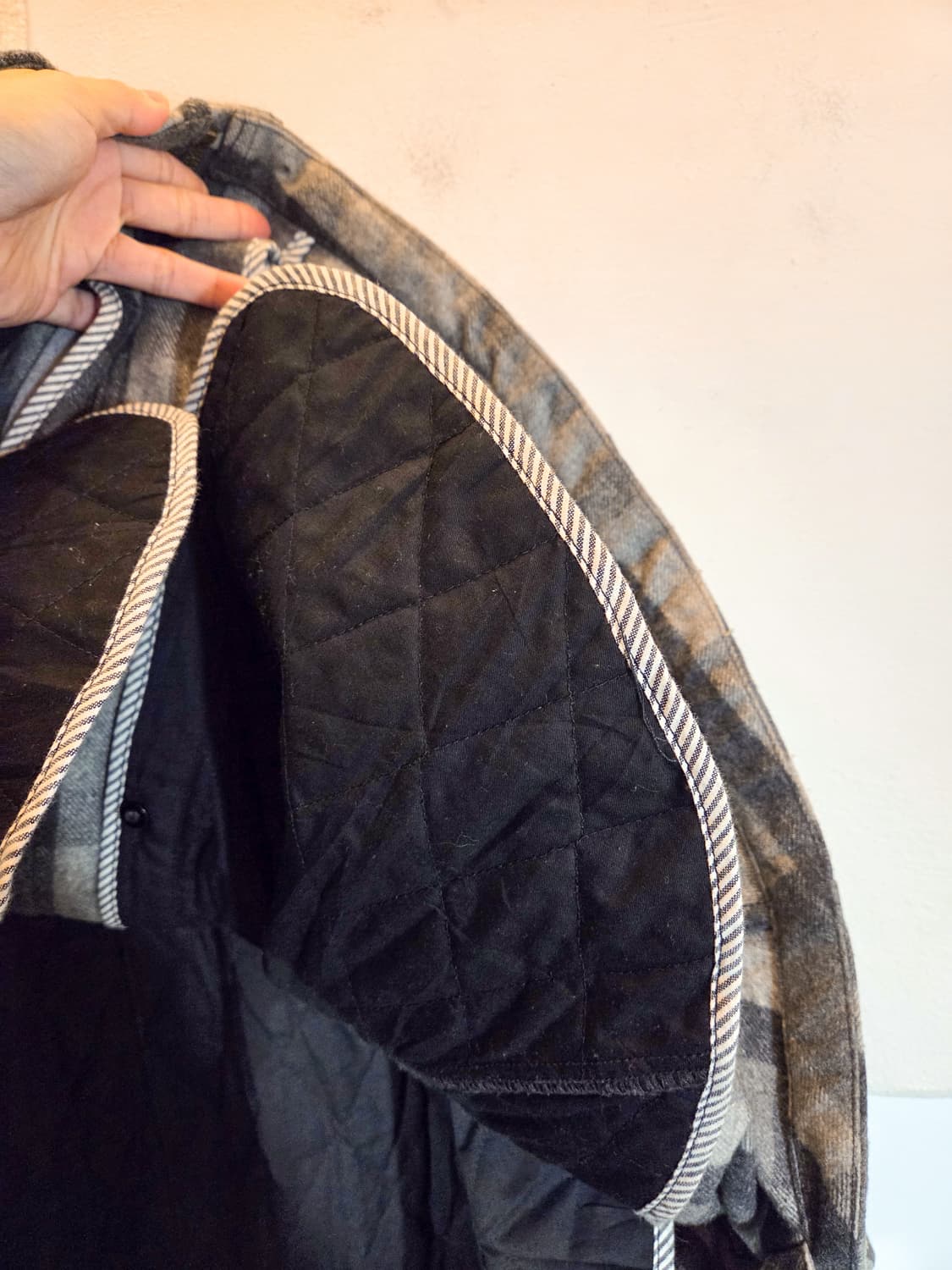 그레이 체크 케이프 울 코트 상품이미지5