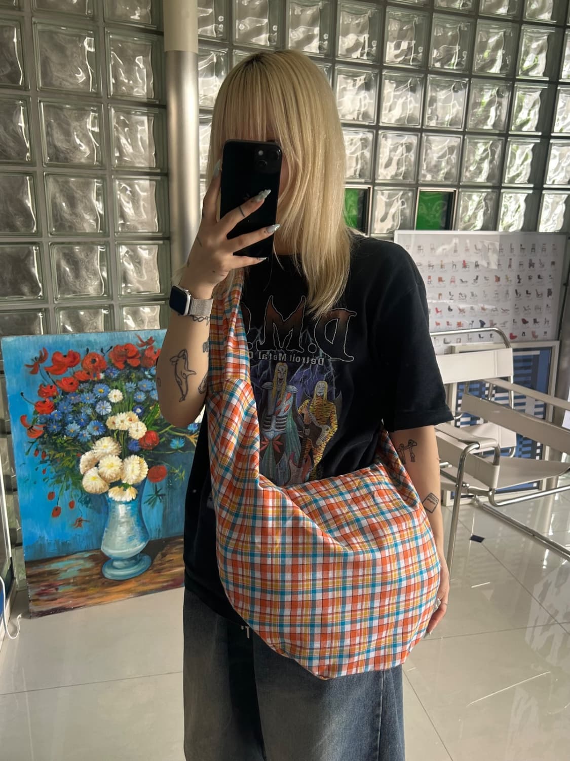 Check round eco bag 가방 상품이미지1