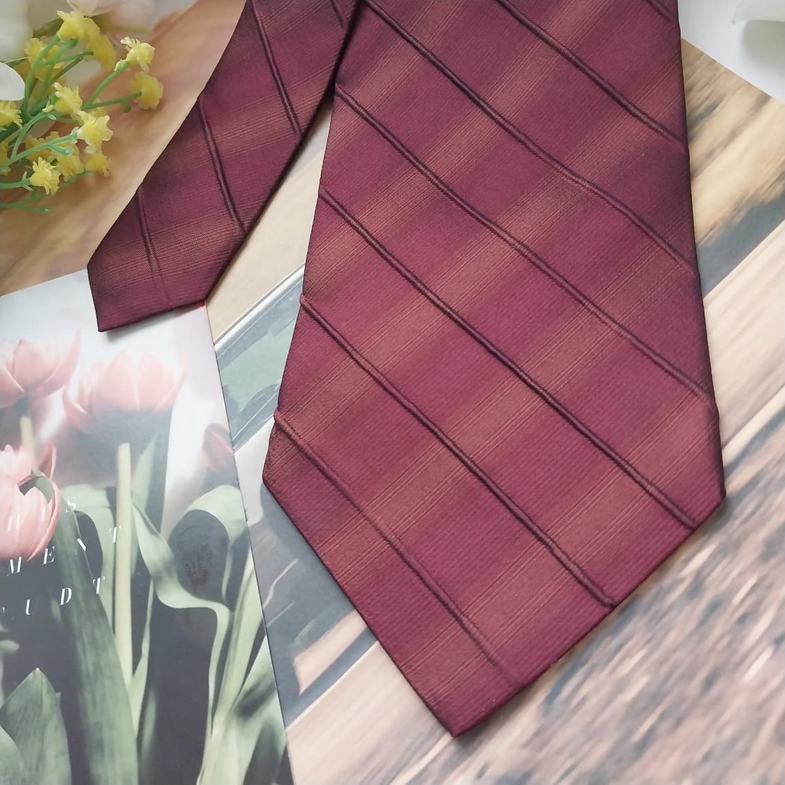 소니아 리키엘 실크 와인 스트라이프 넥타이 10cm A+등급  K1211 상품이미지3