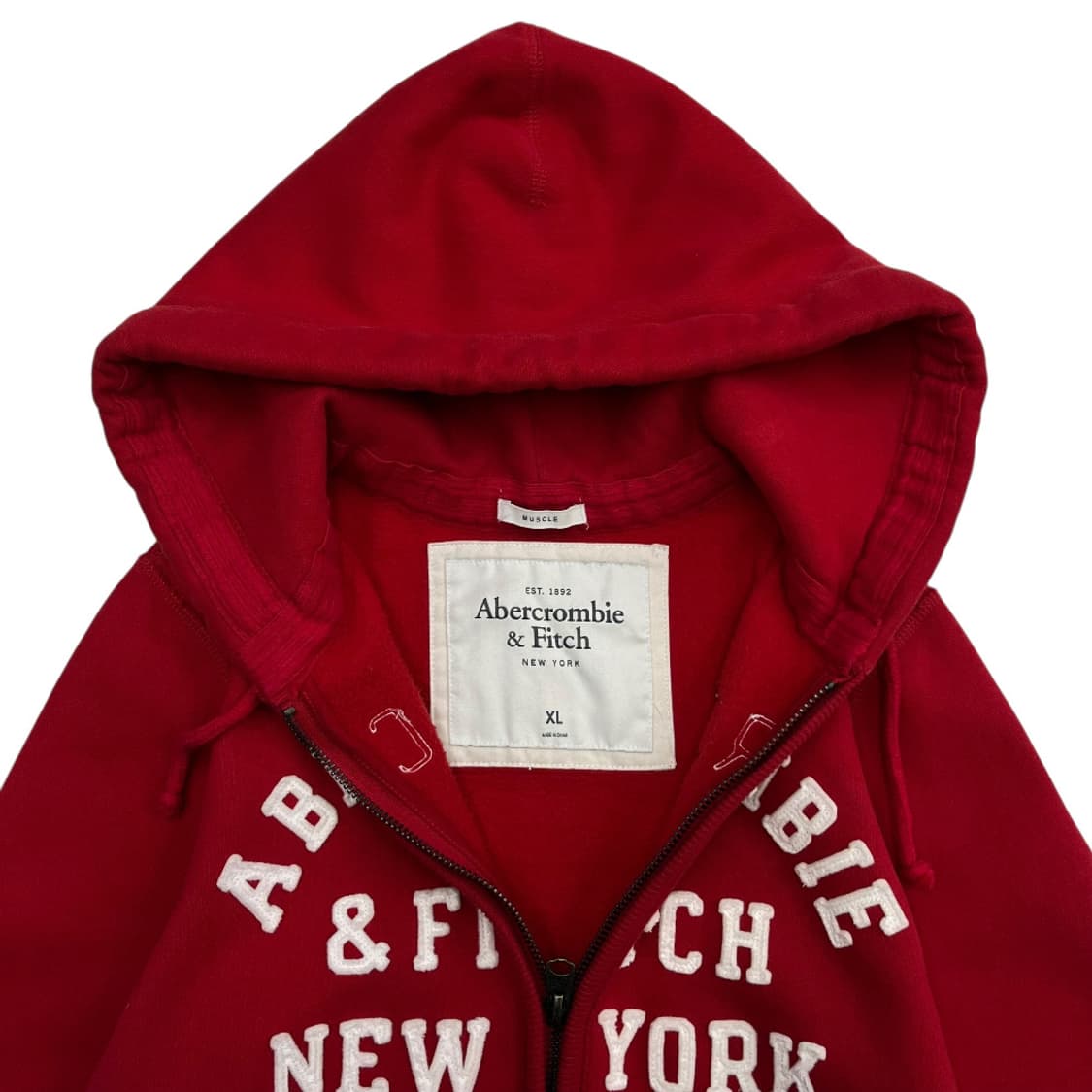 아베크롬비 센터로고 레드 후드집업 XL 상품이미지4
