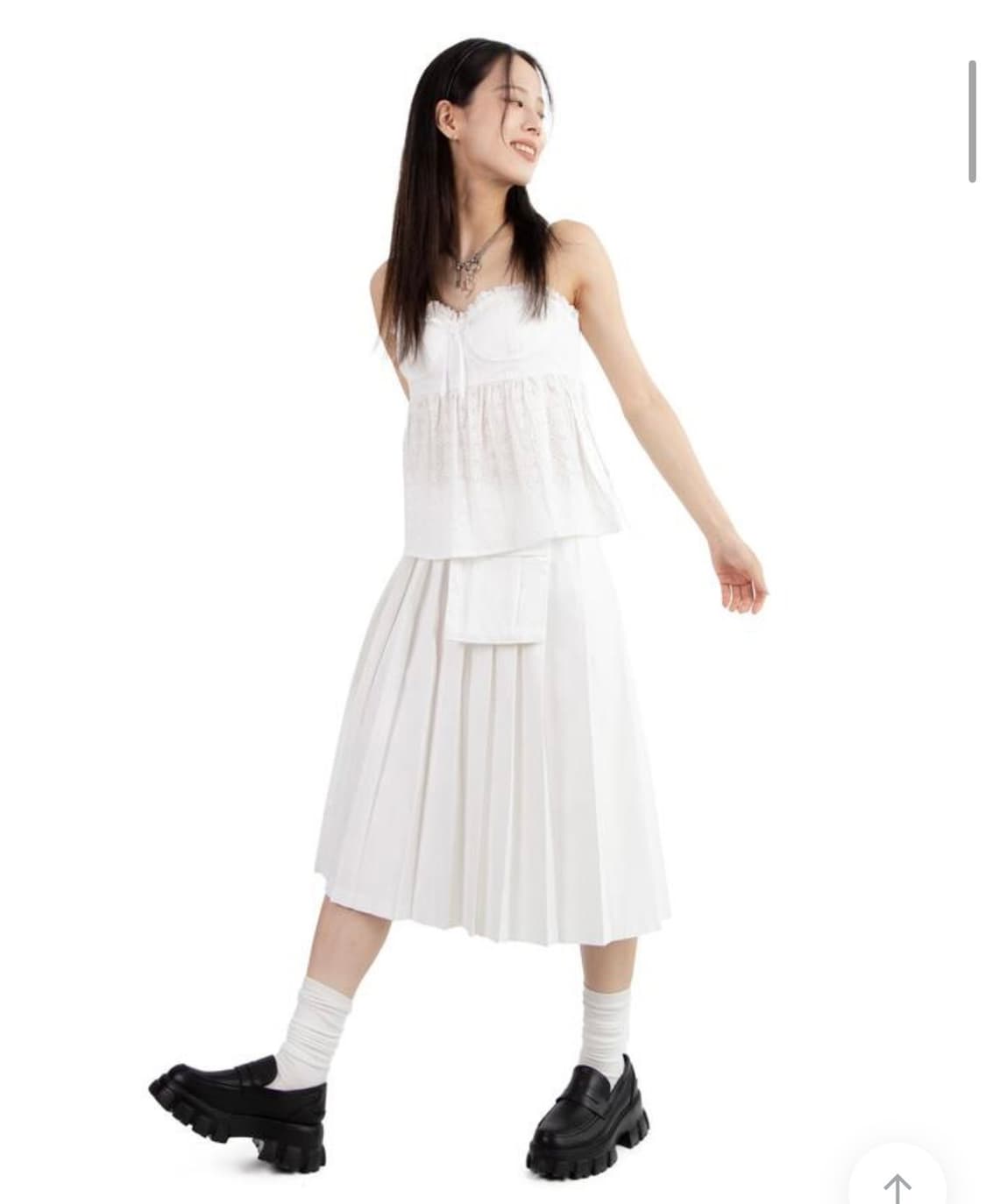 릿킴 화이트 플리츠 미디스커트 상품이미지1