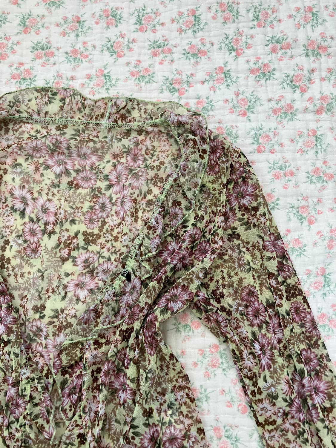 빈티지 플라워 패턴 프릴 볼레로 가디건 1091 모리걸 y2k 스트릿 갸 상품이미지4