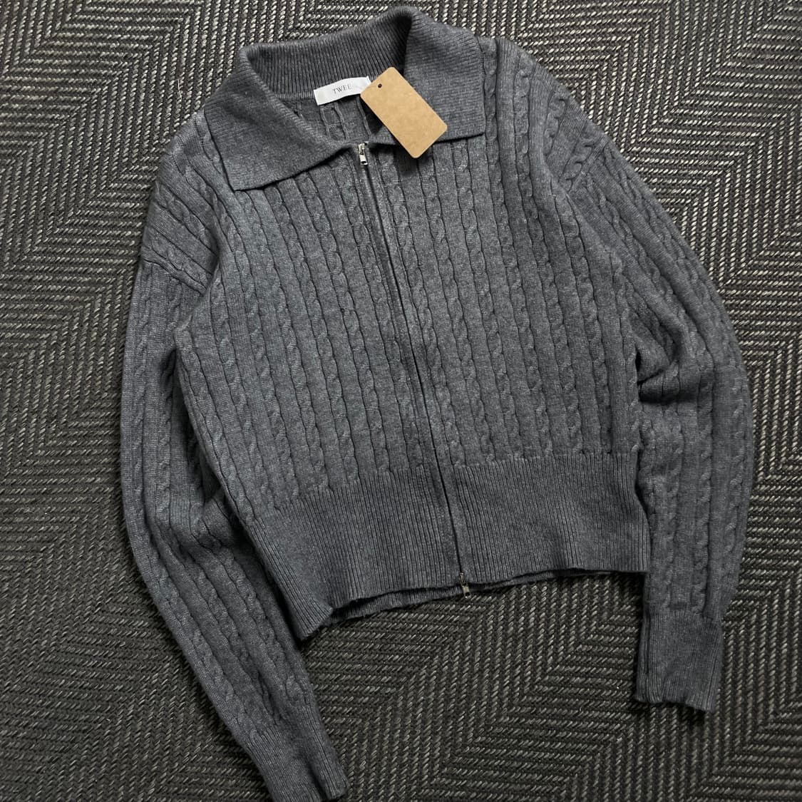 TWEE 빈티지 꽈배기 니트 집업 그레이y 4539 상품이미지1