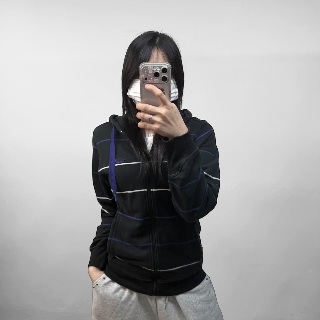 아디다스 트레포일 스트라이프 후드 집업 블랙 상품이미지1