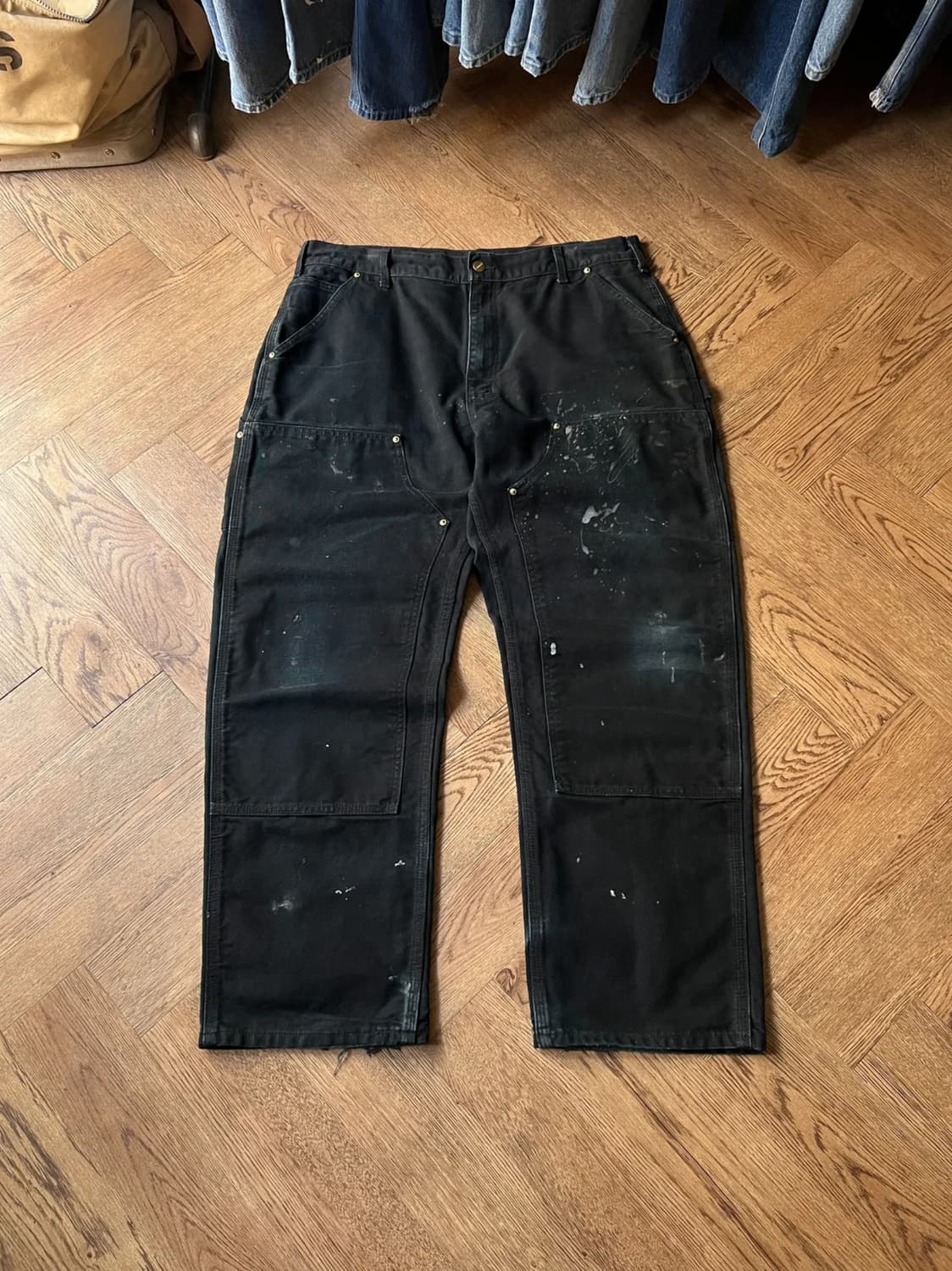 [38]칼하트 Made in USA 빈티지 페인팅 블랙 더블니 워크 팬츠 상품이미지1