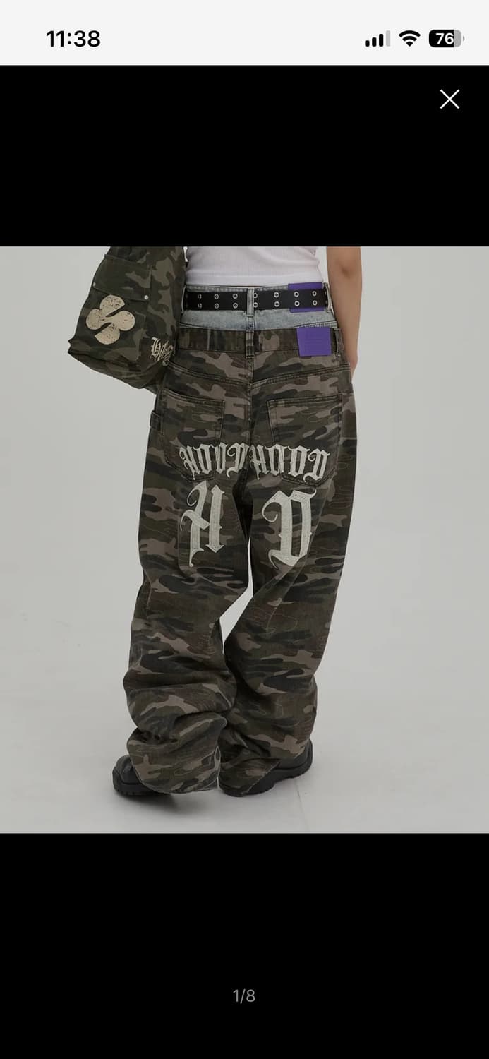 후드후드 HD 체인 자수 데님 팬츠 카모 상품이미지1