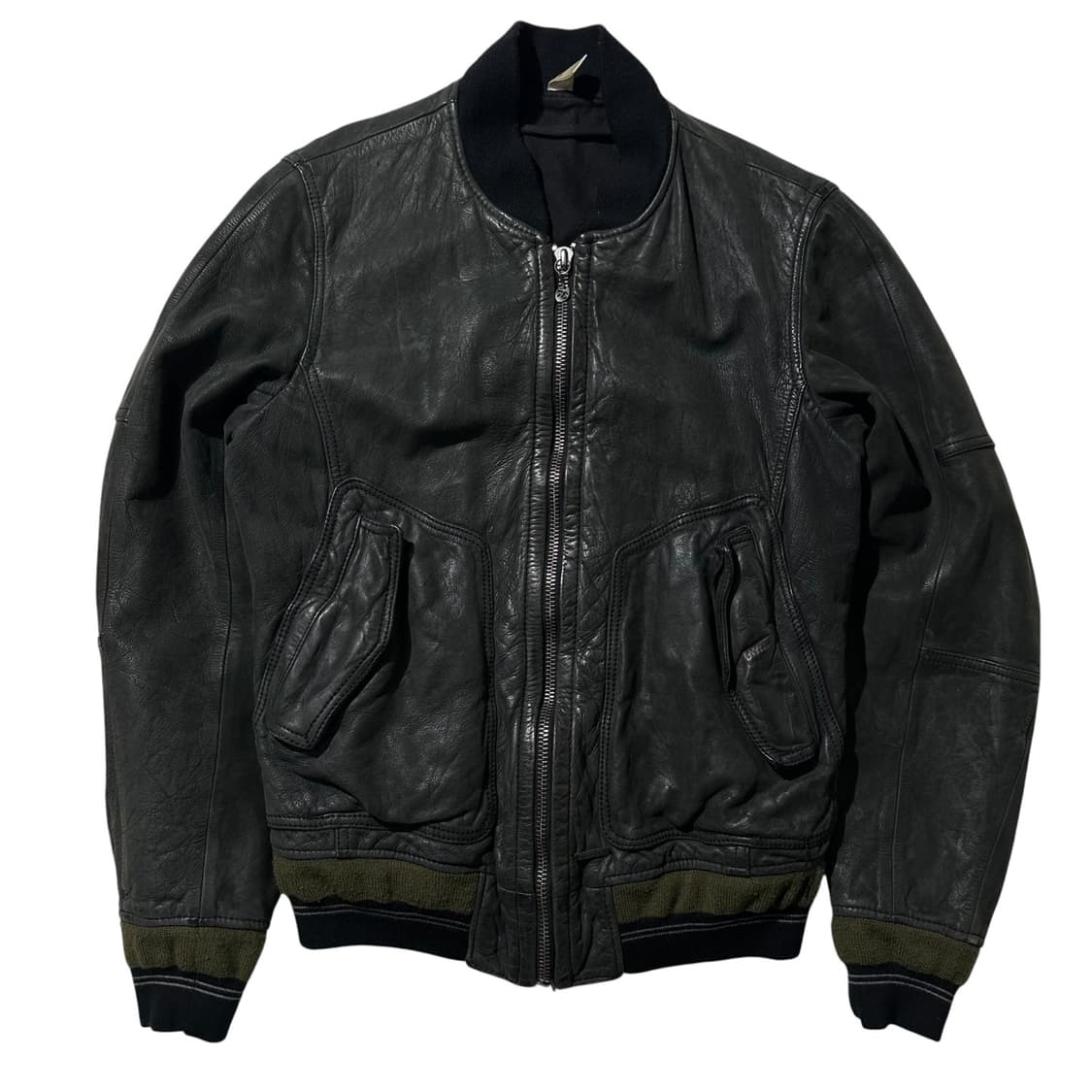 디젤 00’s Y2K 카프 레더 봄버 블루종 자켓 올리브 그린 상품이미지1