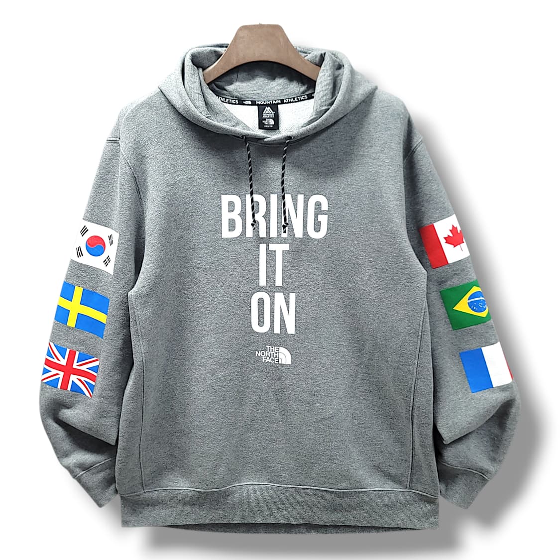 [110/2XL] 노스페이스 그레이 플래그 크루 후드 긴팔 후드 티셔츠 상품이미지1