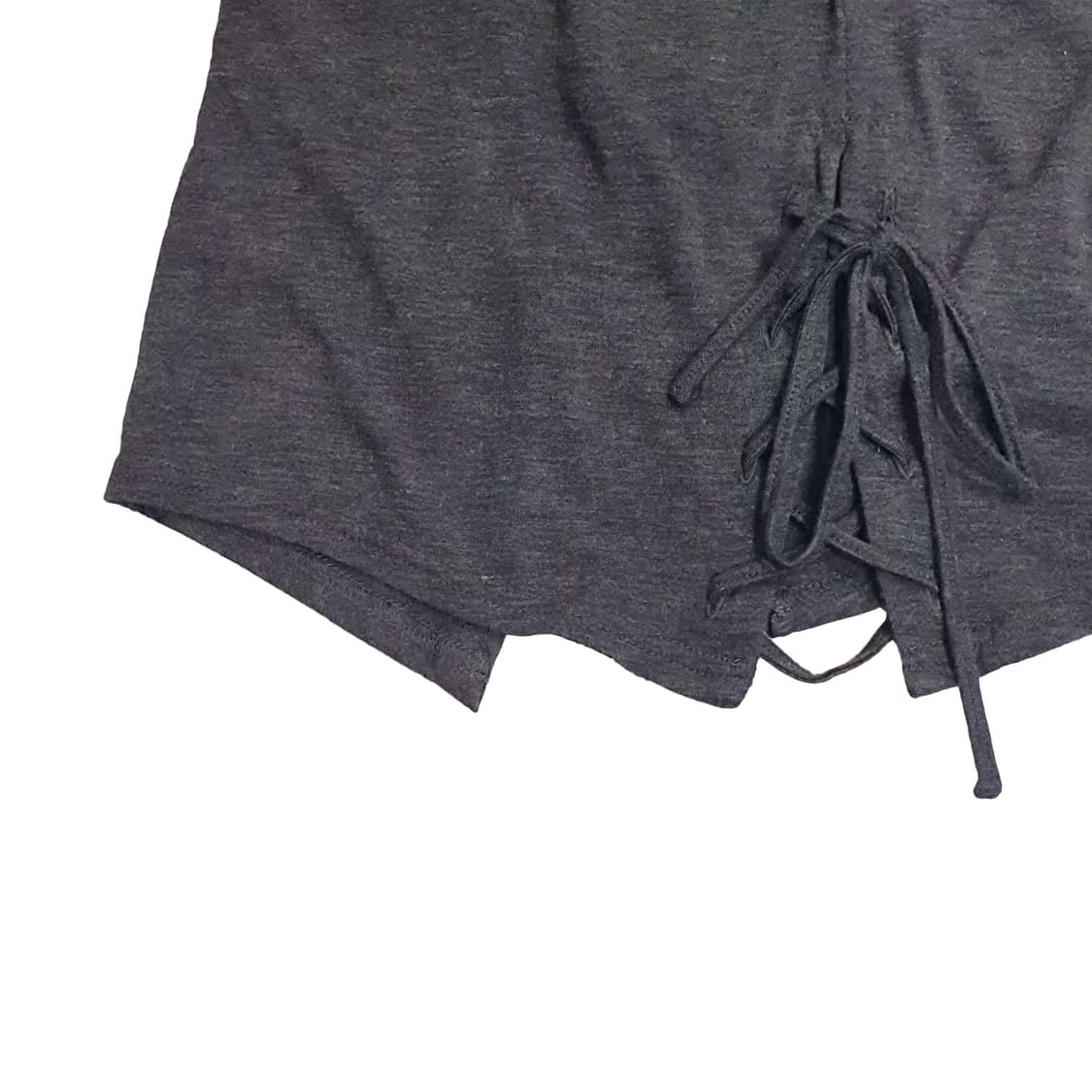 언발 절개 레이어드 반소매 티셔츠 그레이 상품이미지5