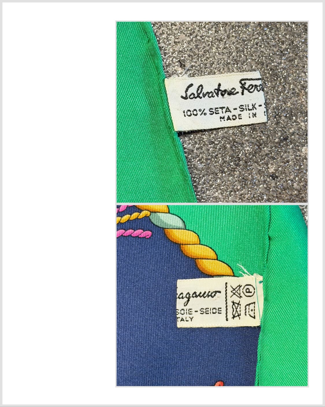 페라가모 빈티지 실크 스카프 슈즈 프린트 멀티컬러 상품이미지7