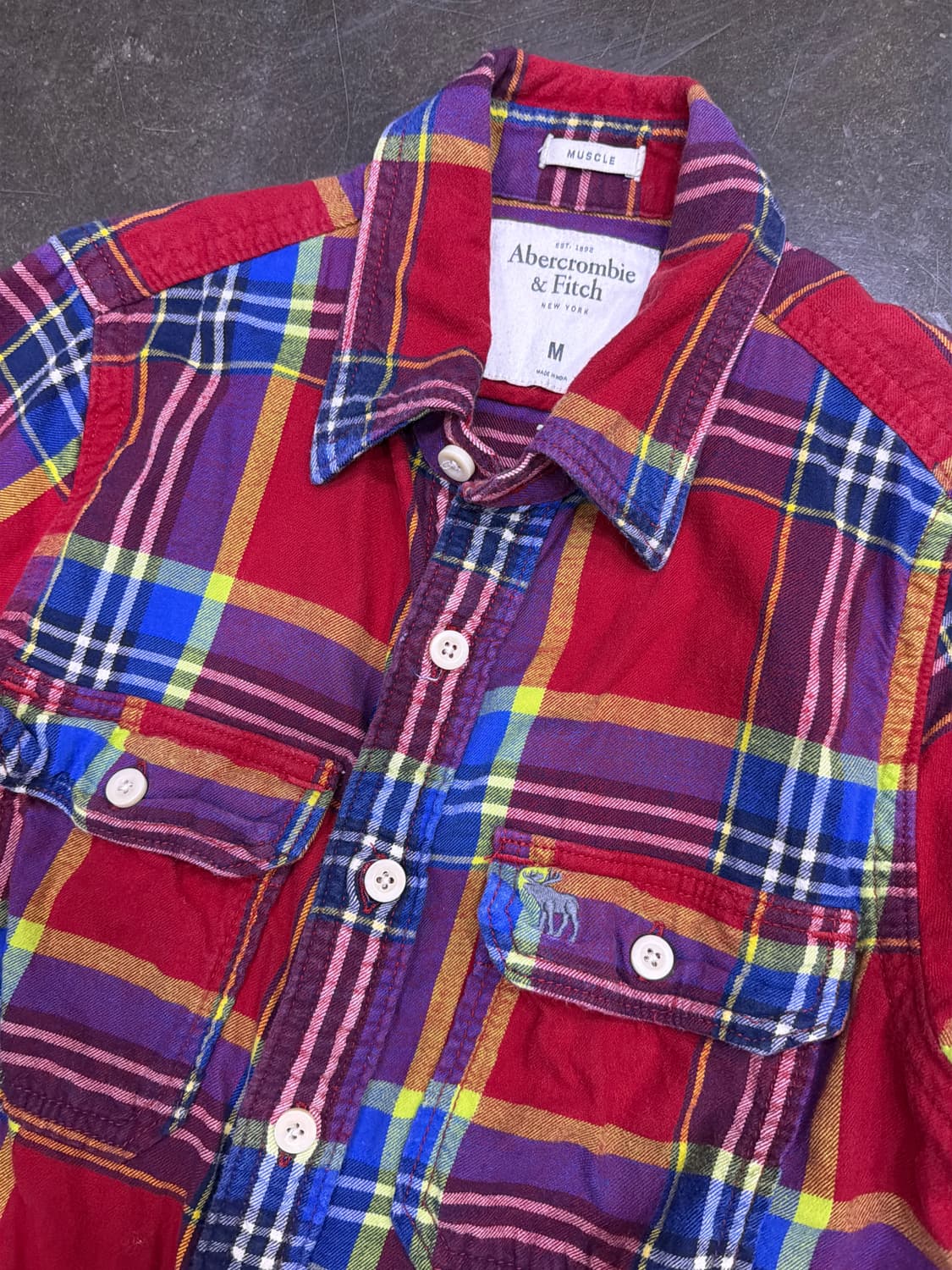 아베크롬비 플란넬 체크셔츠 레드 머슬핏 M 상품이미지3