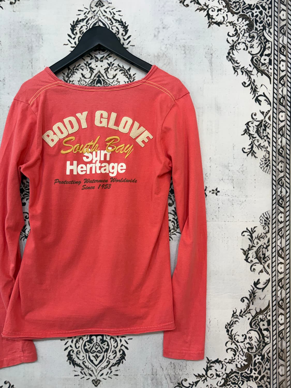 일본빈티지 body glove 키치 핀터깔 핑크브이넥 롱슬이브 상품이미지8