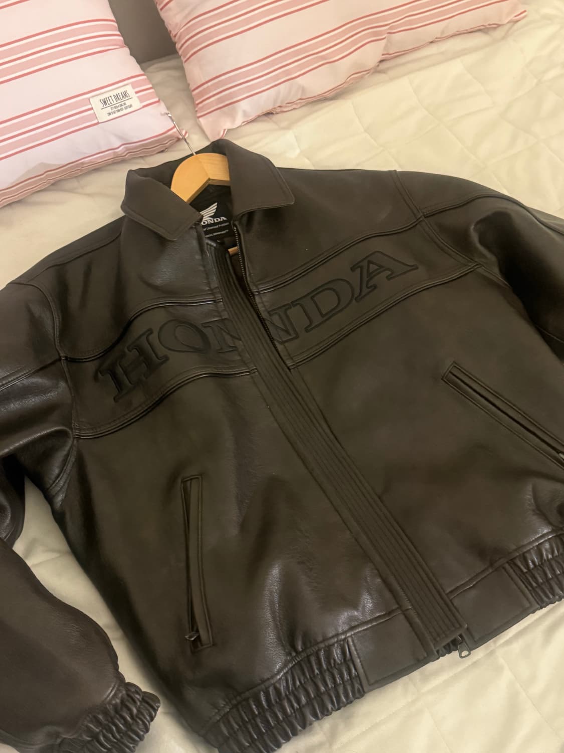 혼다 파이핑 레더 자켓 브라운 L 상품이미지1