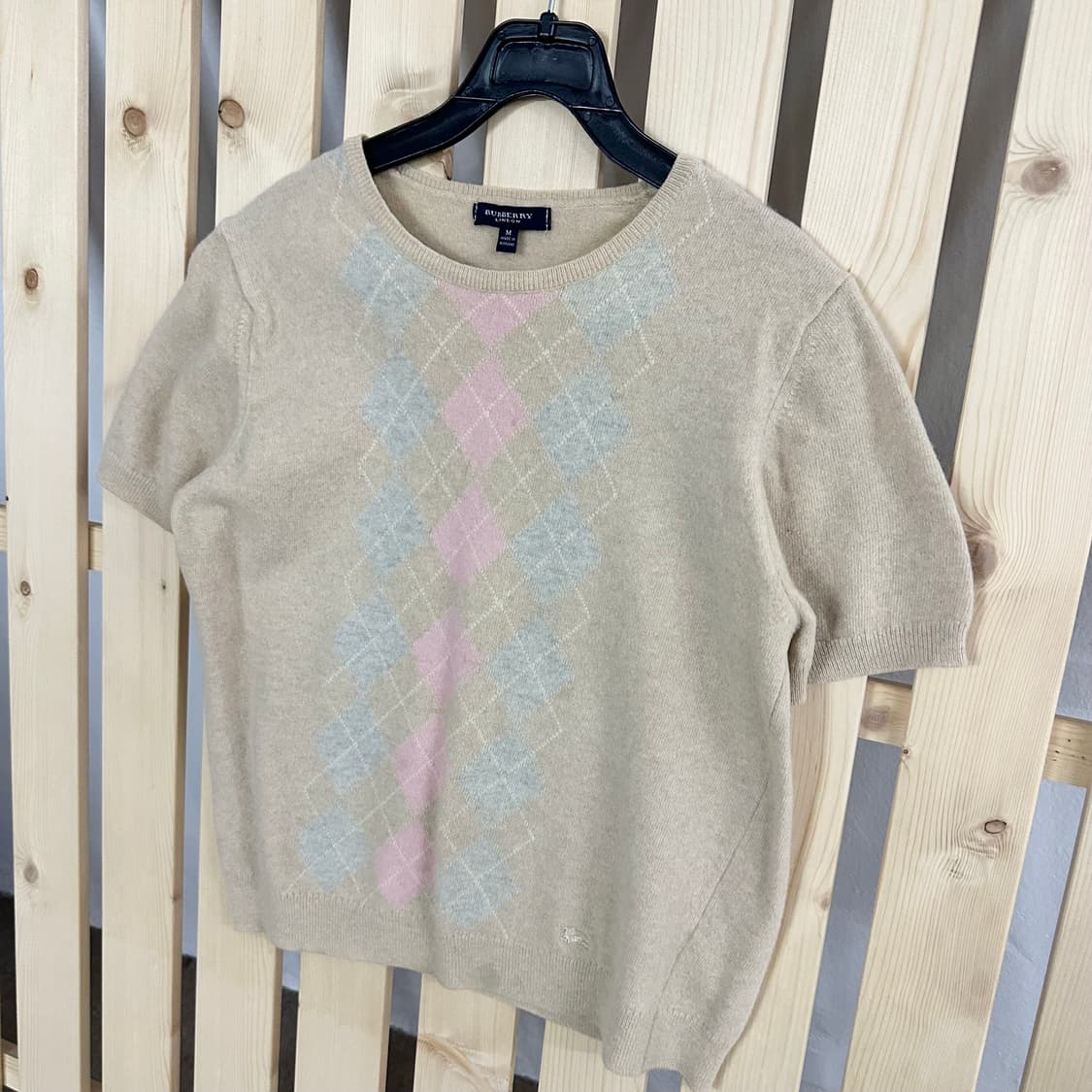 (M) 버버리 아가일 베이지 반팔 니트 상품이미지2