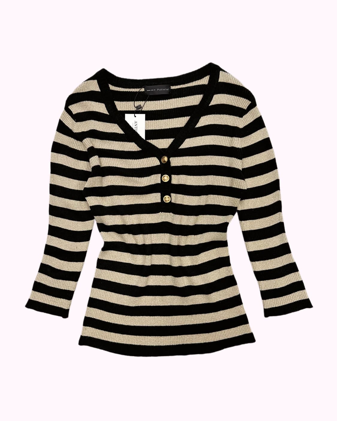 stripe button ribbed t-shirt 상품이미지1