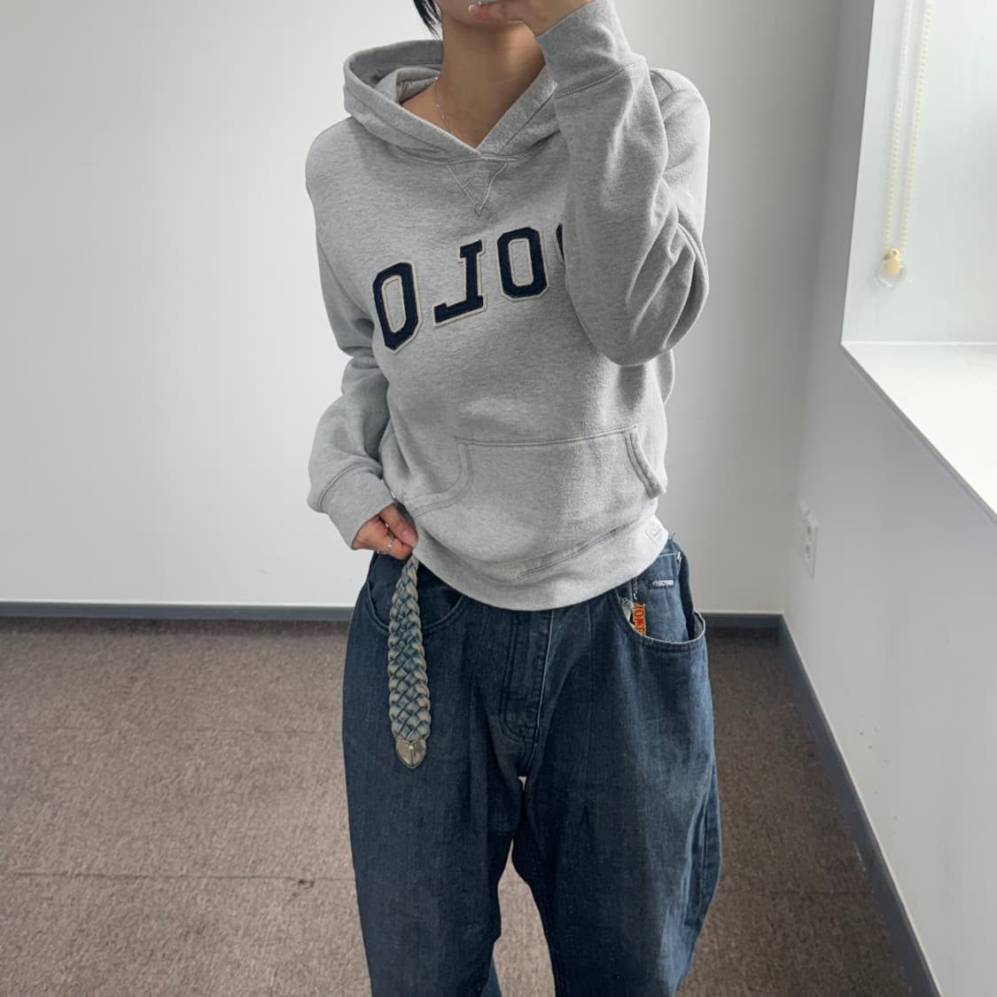 Polo 폴로 네이비 로고 그레이 후드티 상품이미지1