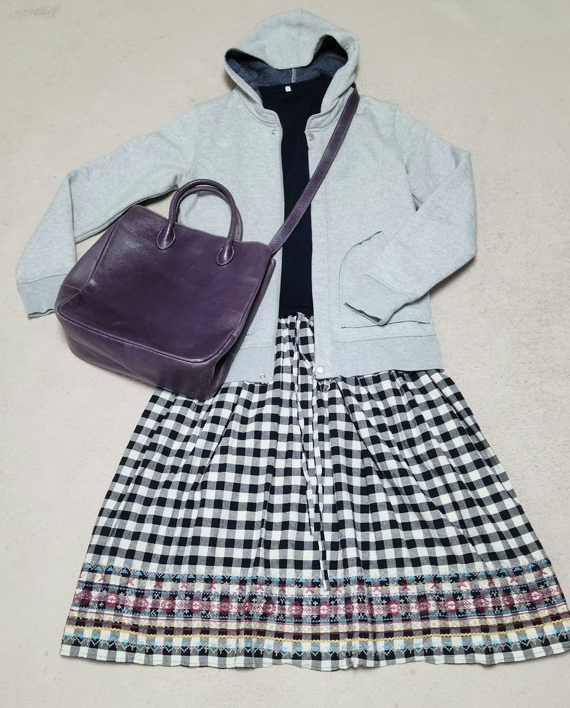 하구미 후드집업&니트& 체크치마 상품이미지3