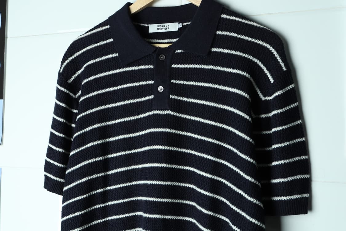(L-XL) 워크온바디오프 반팔 카라 티셔츠 와플 스트라이프-H32919 상품이미지5
