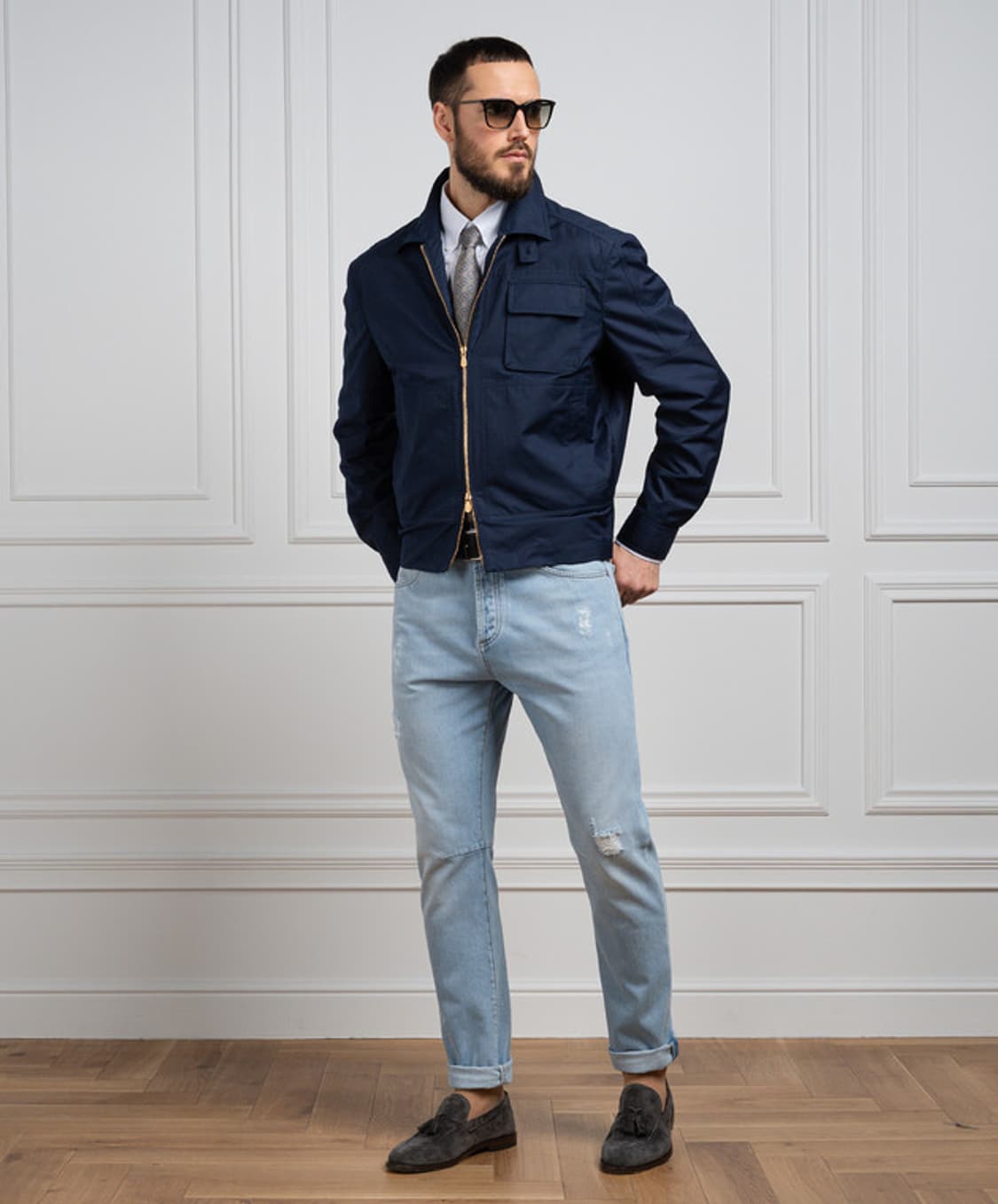 브루넬로 쿠치넬리 디스 자수로고 가죽패치 데님팬츠 상품이미지1