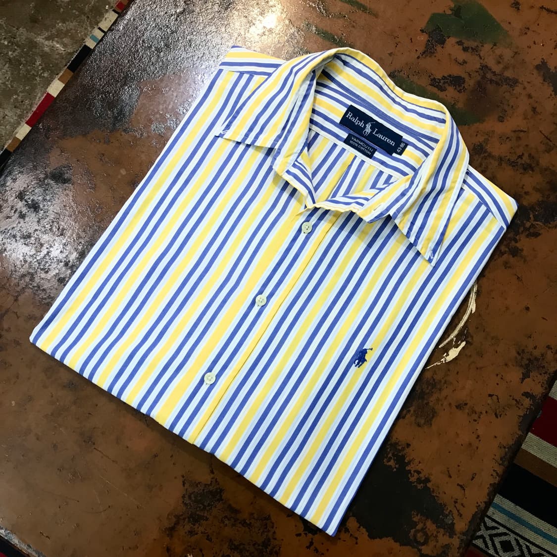 폴로랄프로렌 옐로우 블루 더블 스트라이프 셔츠 남성 110 사이즈 상품이미지1