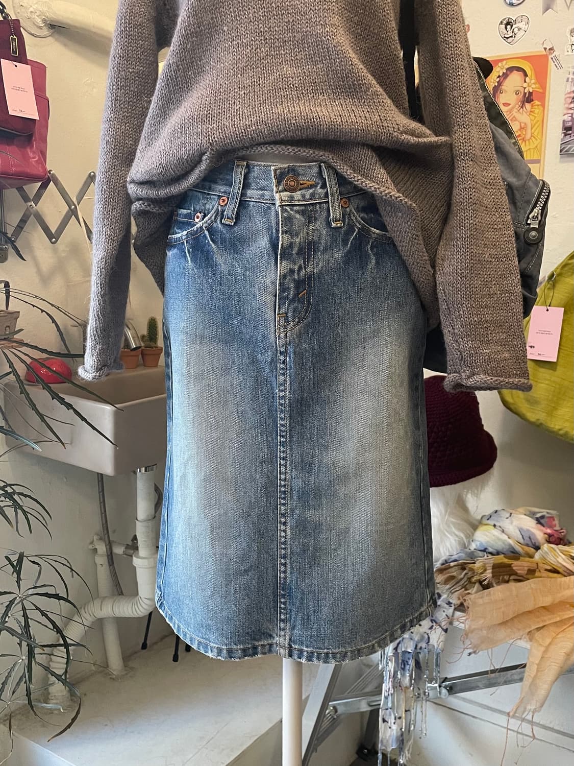 리바스 데님 미디 스커트 [무배] 상품이미지1