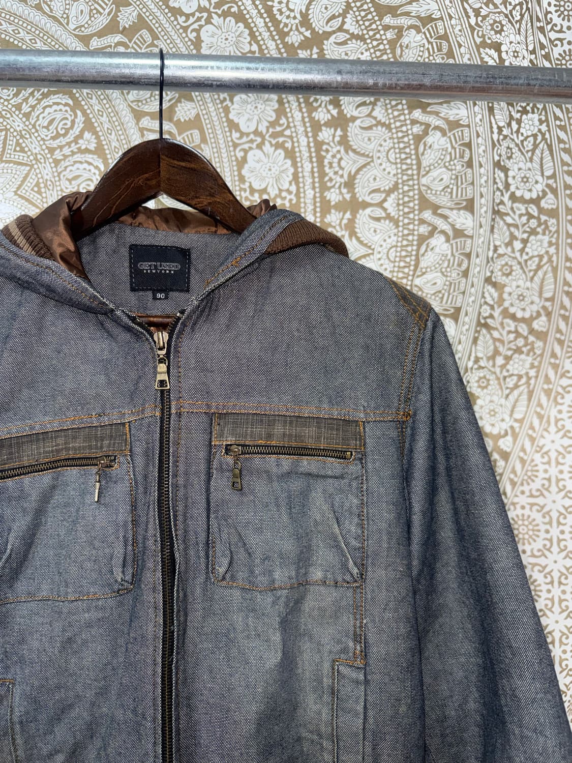 빈티지 여성 엘보패치 후드 블루종 자켓  상품이미지4