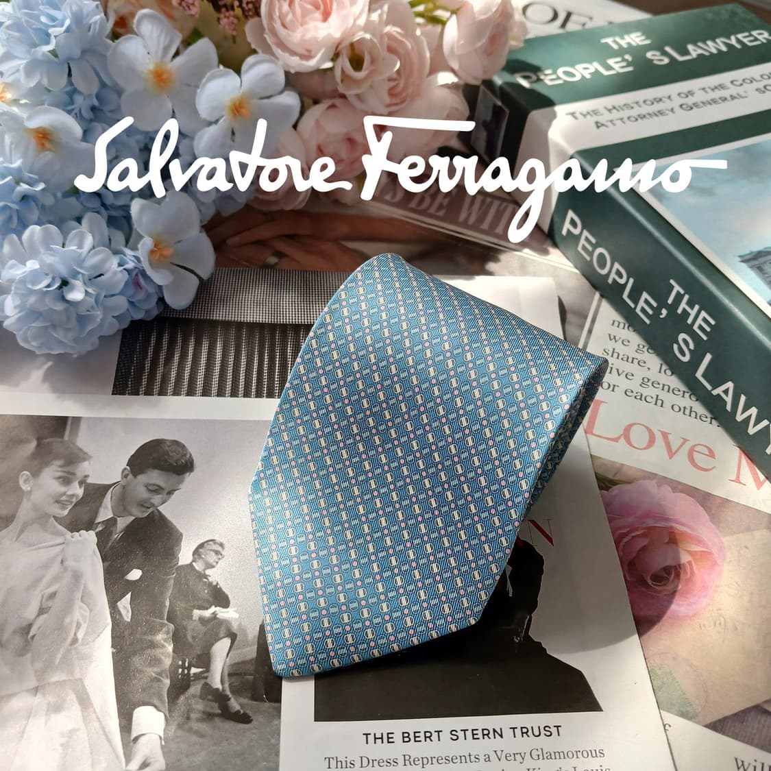 살바토레 페라가모 실크 블루 패턴 넥타이 8cm S~A+등급 E899 상품이미지1