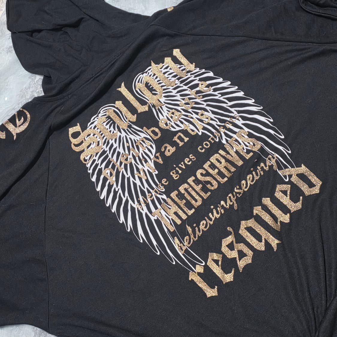 빈티지 펑크 날개 골드 레터링 후드 집업 y2k 오네갸루 d.i.a깔 상품이미지3