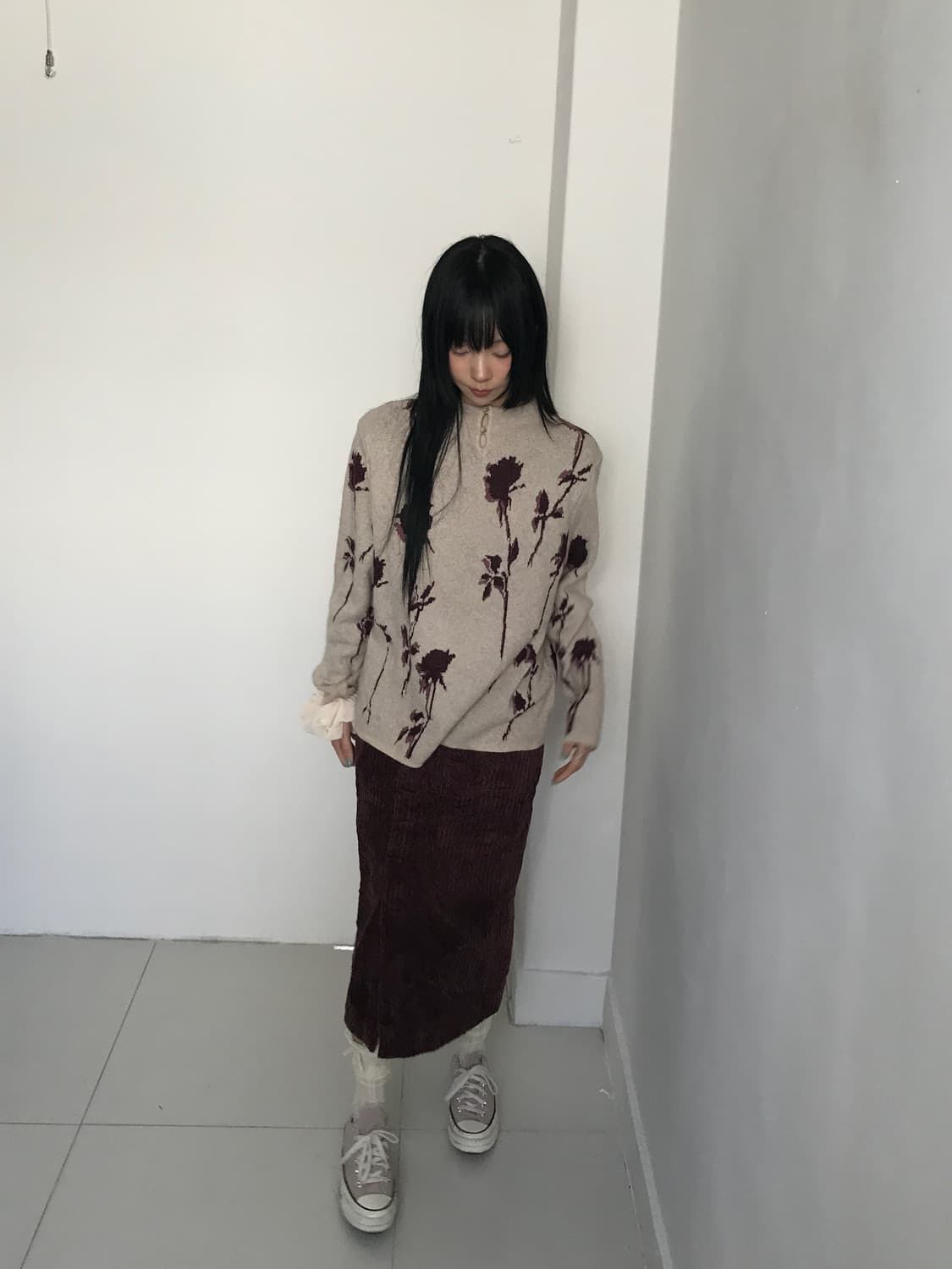 (Vintage)Corduroy button long skirt 상품이미지5
