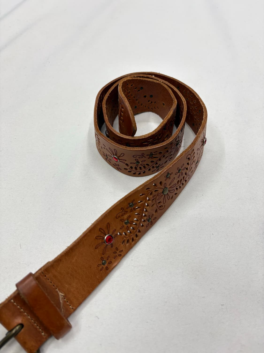 빈티지 웨스턴 플로럴 툴드 레더 스터드 벨트 상품이미지2