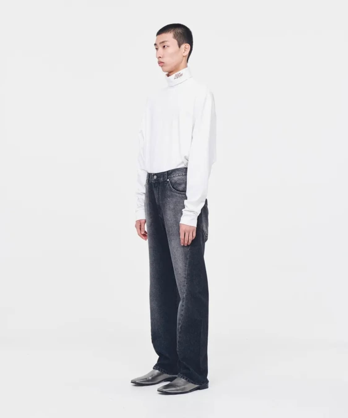 새제품급 L) 애프터프레이 스트레이트 워시드 슬래쉬 데님 진스 차콜 상품이미지3