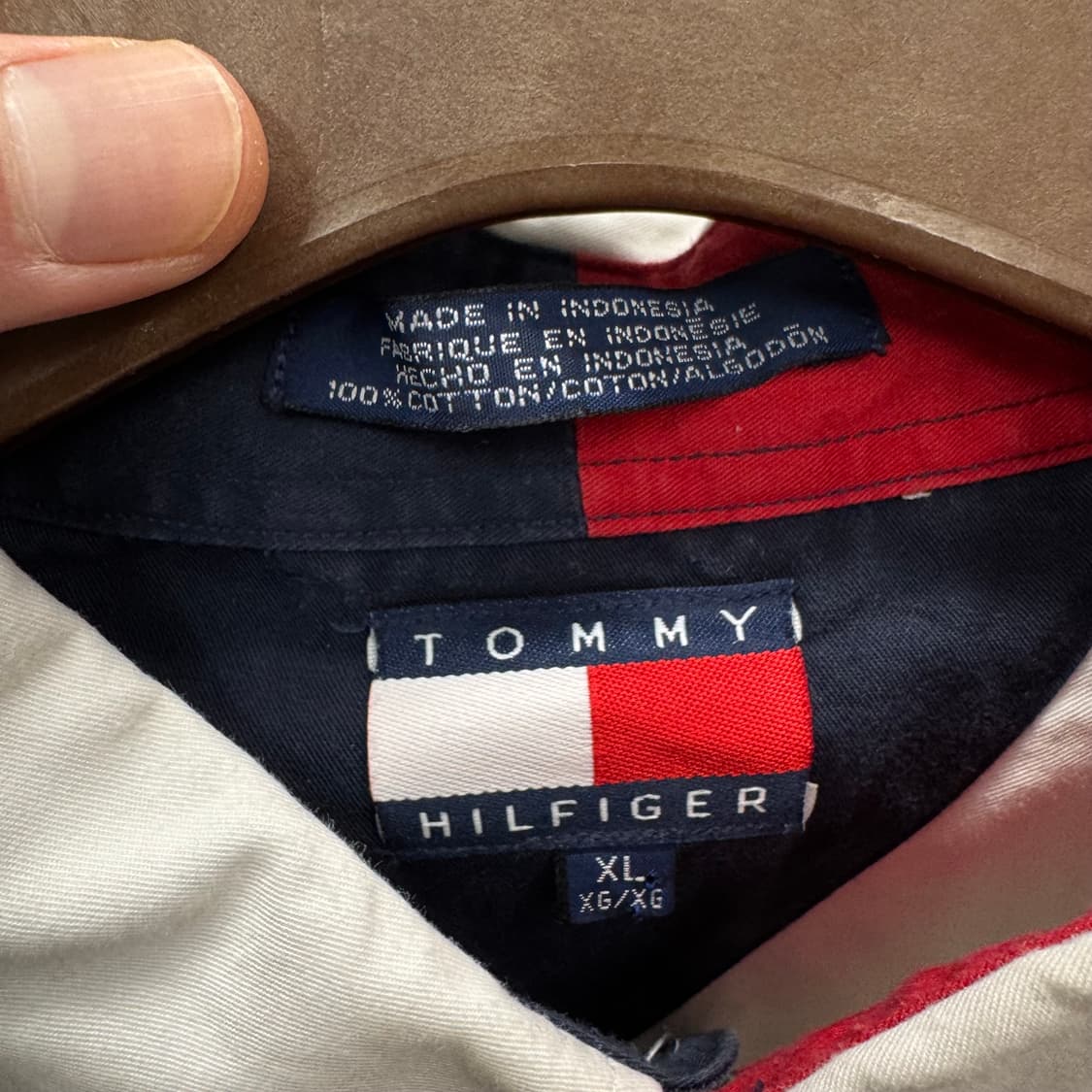 90s 타미힐피거 오버사이즈 셔츠 전면 빅플래그 로고 포인트 화이트 상품이미지6