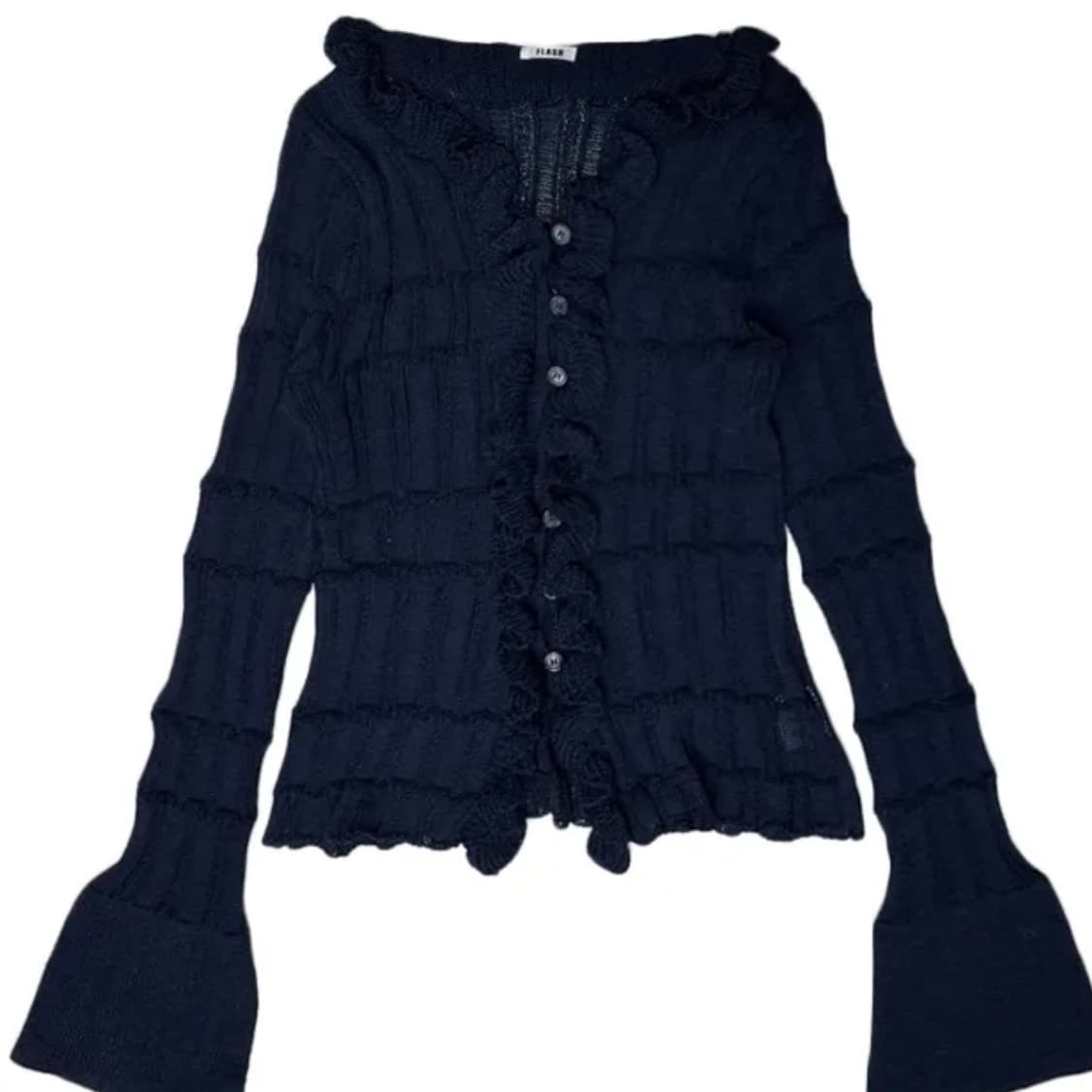 빈티지 프릴 니트 가디건 네이비 상품이미지1