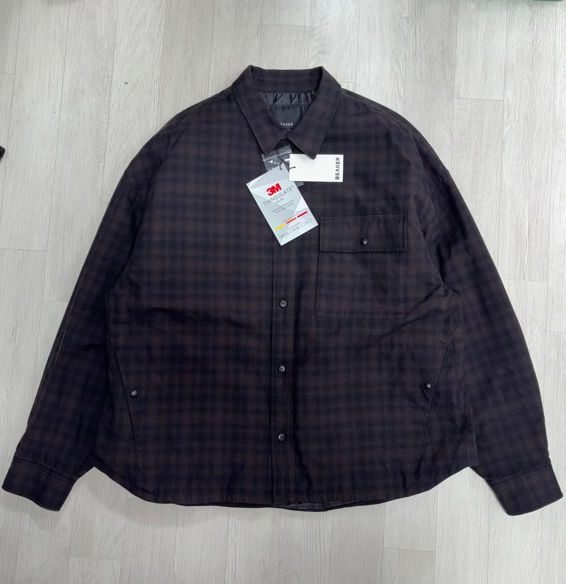 BEAKER 비이커 Padded Check Shacket Brown 상품이미지1