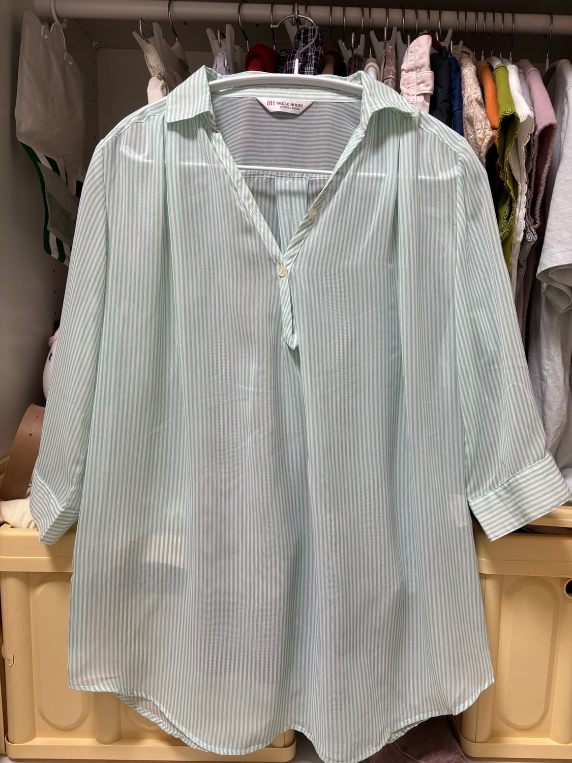 민트 스트라이프 블라우스 상품이미지1