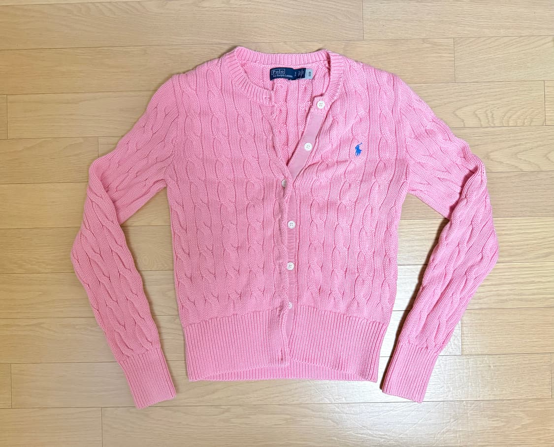 폴로 랄프로렌 여성 케이블 니트 코튼 크루넥 가디건 M / 카라멜 핑크 상품이미지1